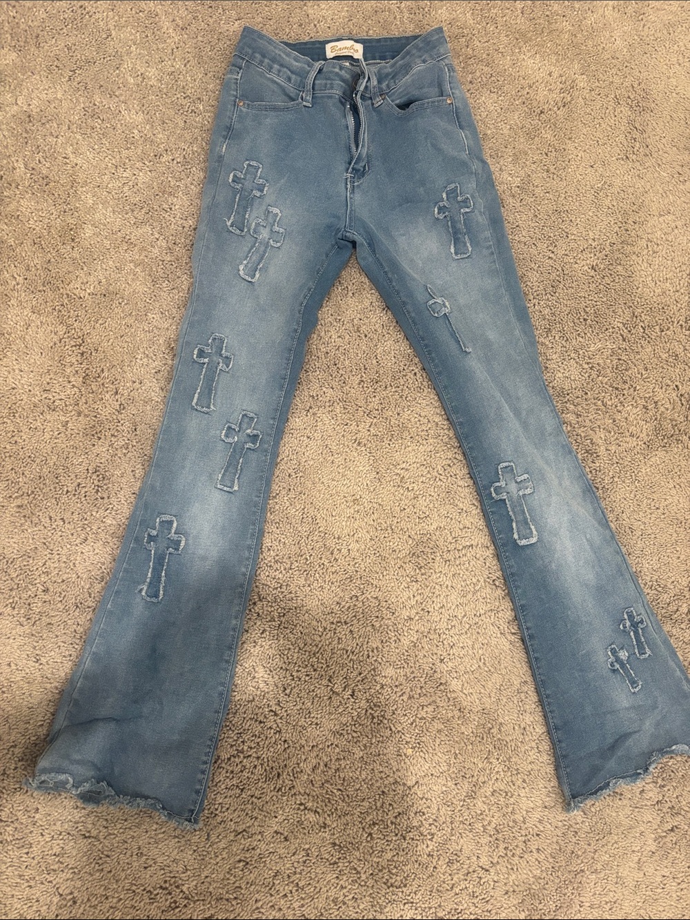 Women’s Light Blue Cross Patch Flare Jeans